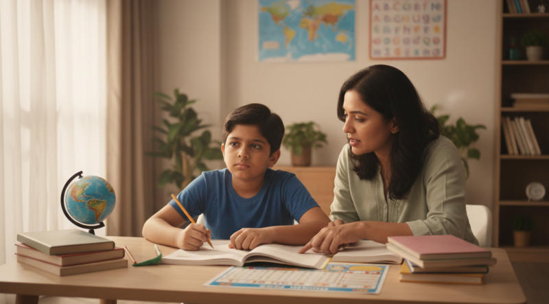 Indian child facing learning difficulties due to ADHD and autism while studying