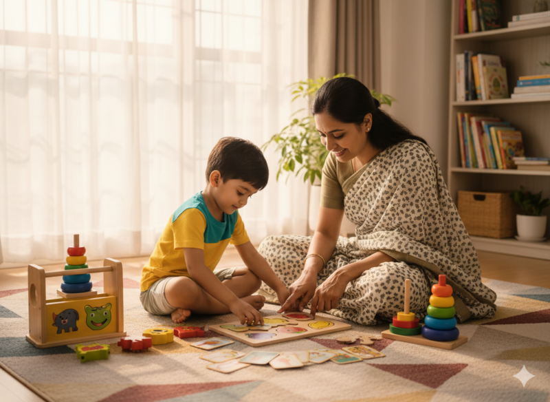 Parent supporting child learning activity inspired by programs at the Best ADHD and Autism Center in Hadapsar
