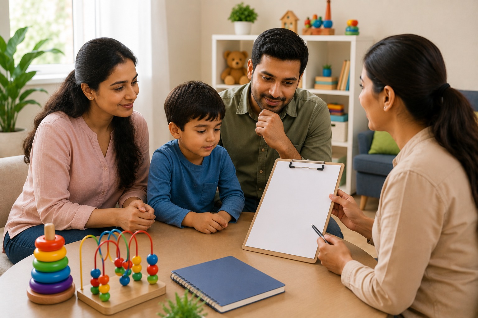 Parents choosing an autism therapy program for their child