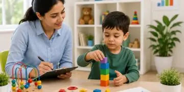 Parents tracking their child’s developmental progress during therapy