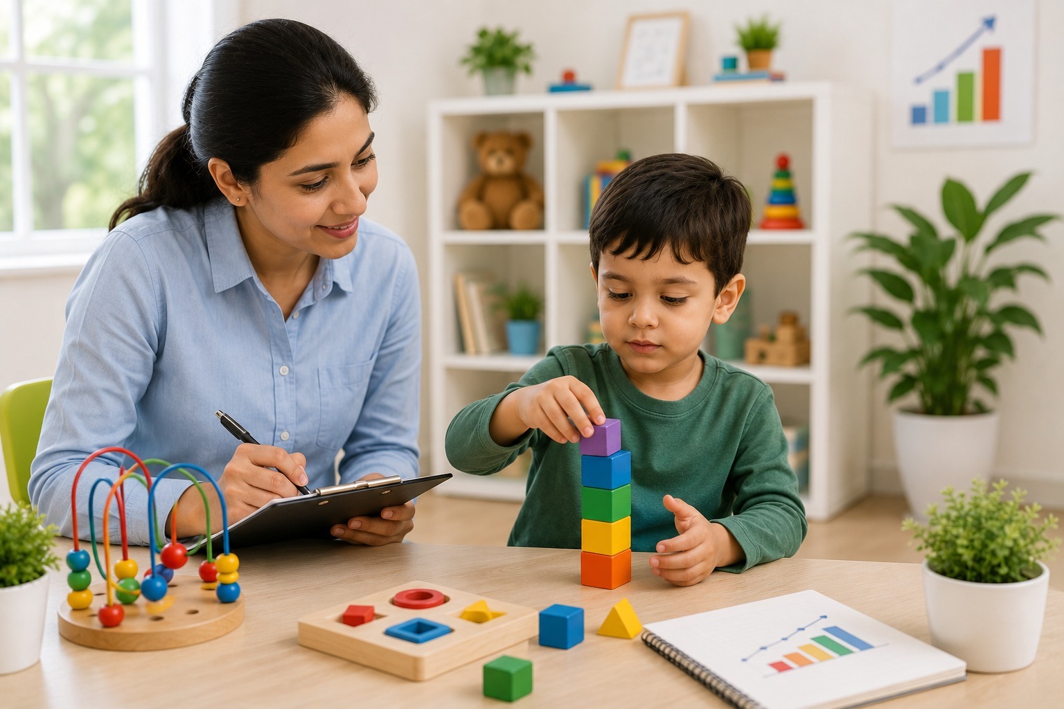 Parents tracking their child’s developmental progress during therapy