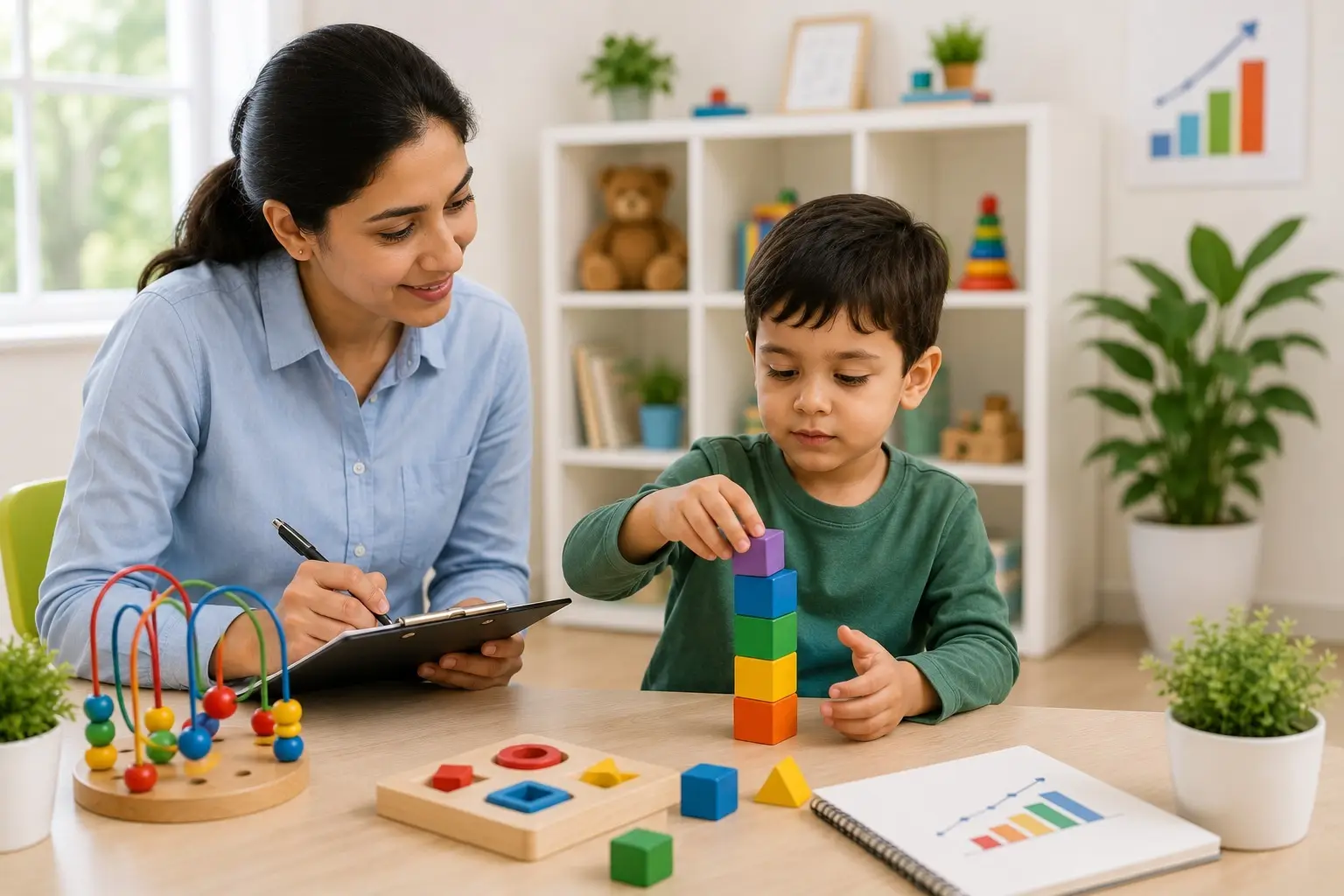 Parents tracking their child’s developmental progress during therapy