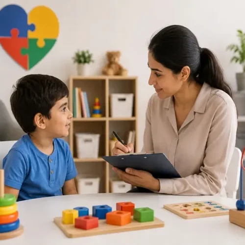 Child undergoing an autism assessment with a qualified professional