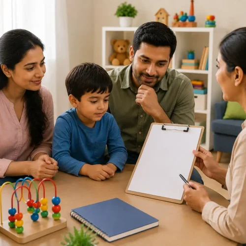 Parents choosing an autism therapy program for their child
