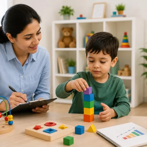 Parents tracking their child’s developmental progress during therapy